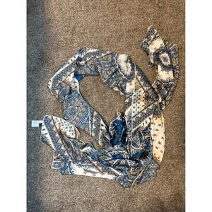 Bohemian Paisley Print Long Scarf Shawl Wrap Women Blue White Gold Boho Chic